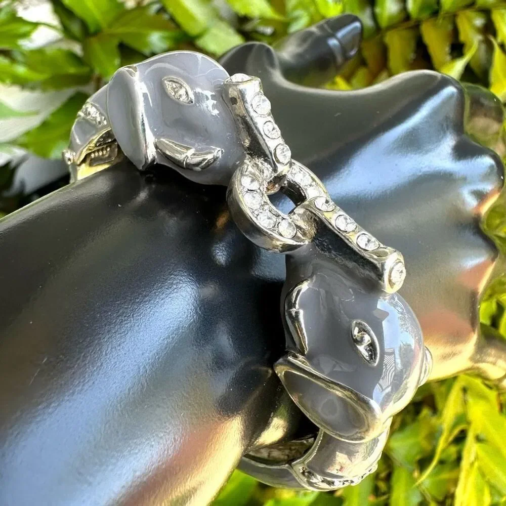Grey elephant enamel hinged bangle bracelet